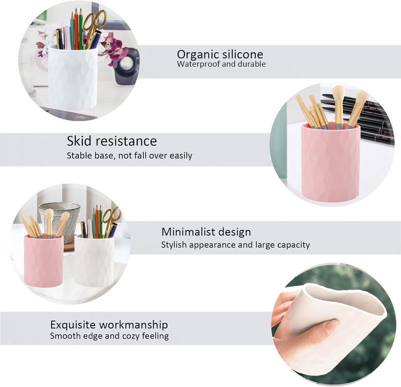 minimaliving Pen Holder,Nordic Style Silicone Waterproof Pencil Holder for Desk Simple&Modern Minimalist Makeup Organizer Multifunctional Office Supplies for Home,Kids and School (White) - Image 3